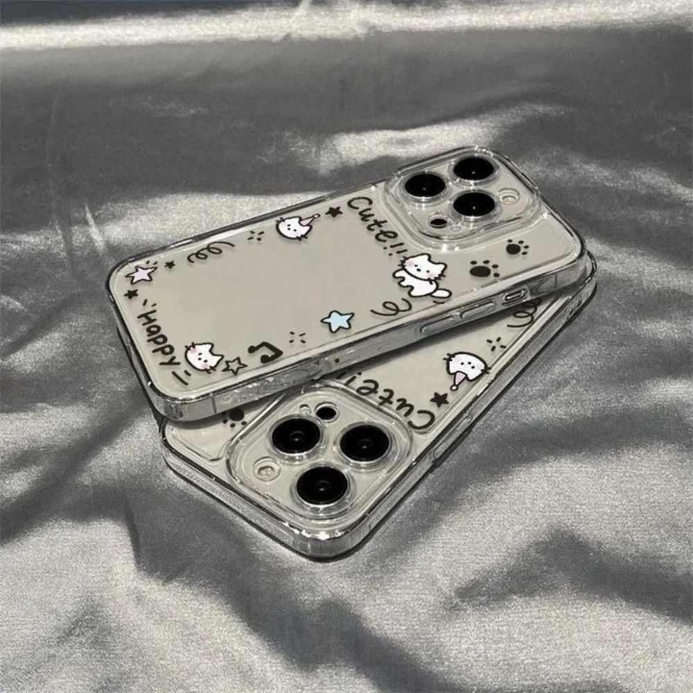 Funda de teléfono con marco de fotos de gato bonito para iPhone 16 Promax 15 Pro 14 Plus 13 Mini 16E INS gatito cubierta protectora creativa transparente