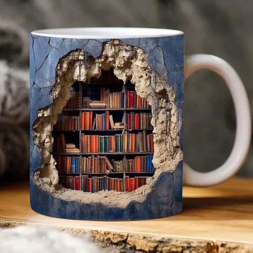 Creative 3D Crash Wall Bookshelf Mug Space Design Ceramic Cup Mug Brown Bottle Christmas Gift 2025