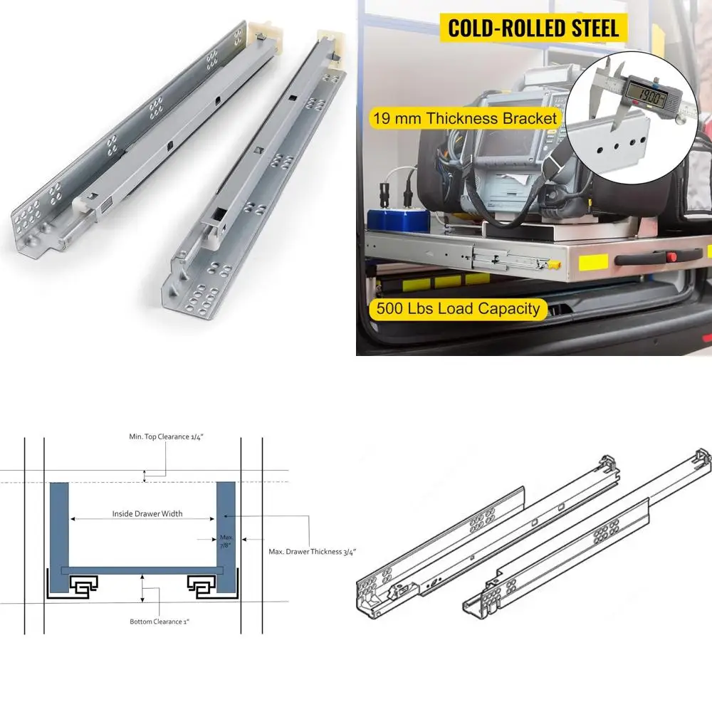 

Полнораздвижные направляющие Soft Close для выдвижных ящиков 18 дюймов, набор скрытых пар
