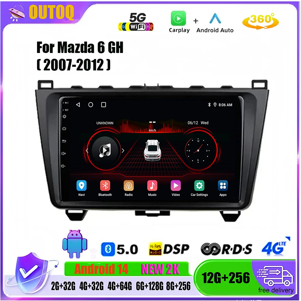 

Car Radio for Mazda 6 2 GH 2007 - 2012 2 din 9" 4G Navigation Carplay Android 14 Multimedia GPS Video Player Stereo BT Head Unit