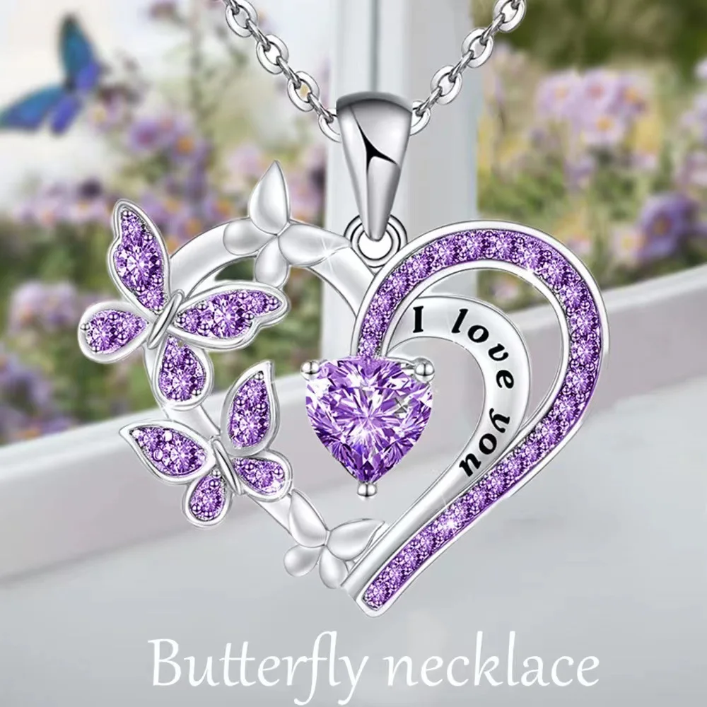 

Heart Butterfly Necklace for Women Love Infinity Pendant Birthstones Jewelry Gifts for Mom Wife