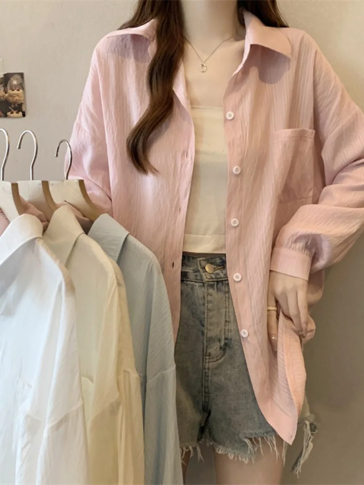 

plus Size Casual Thin Long Sleeve Women's Shirt Spring Summer Outfit Top Korean Style Breathable Comfortable Fashionable