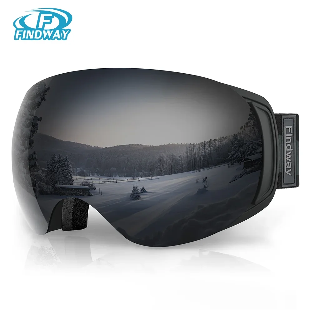 Findway Ski Goggles OTG Women's and Men's Adult Youth Glasses 100% UV Snow Goggles Replaceable Lens Anti fog Ski Goggles