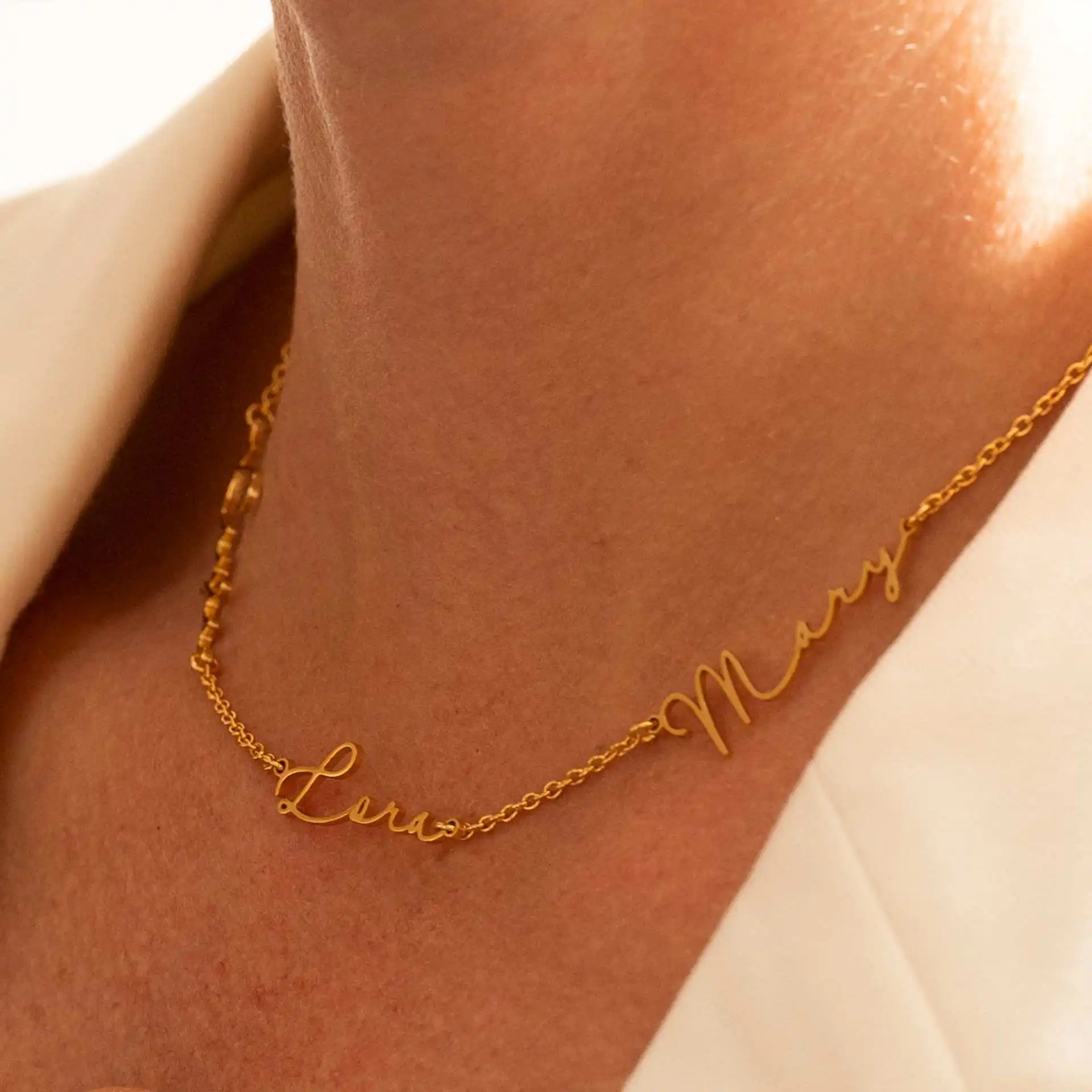 Luxury Personalized Stainless Steel Multiple English Names Necklace 18k Gold Plated Gold Rose Gold Valentines Day Gift For Women