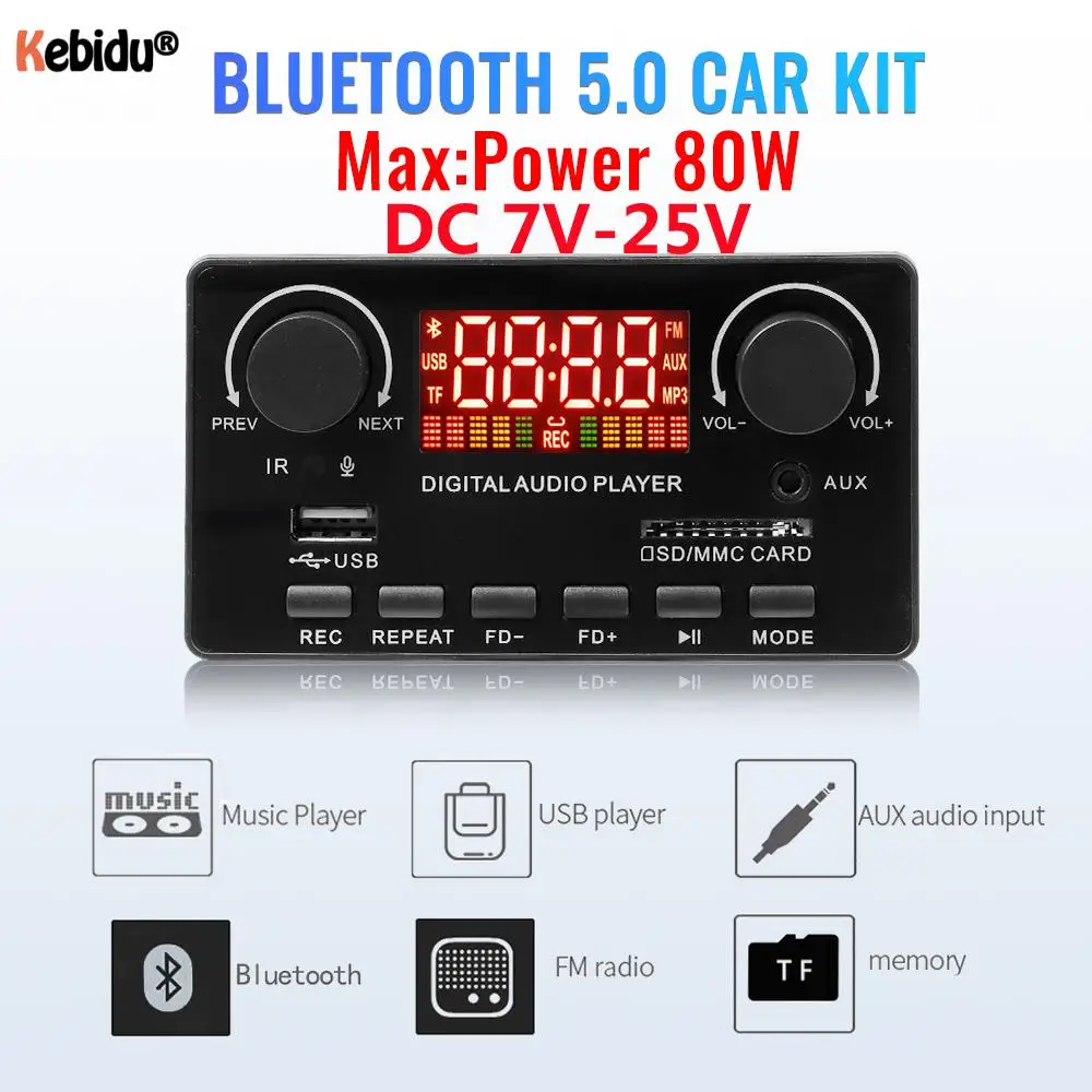 40W Amplifier 12V Bluetooth 5.0 MP3 Decoding Board Module Wireless mp3 Player TF Card Slot USB FM Remote For Phone Car Speaker