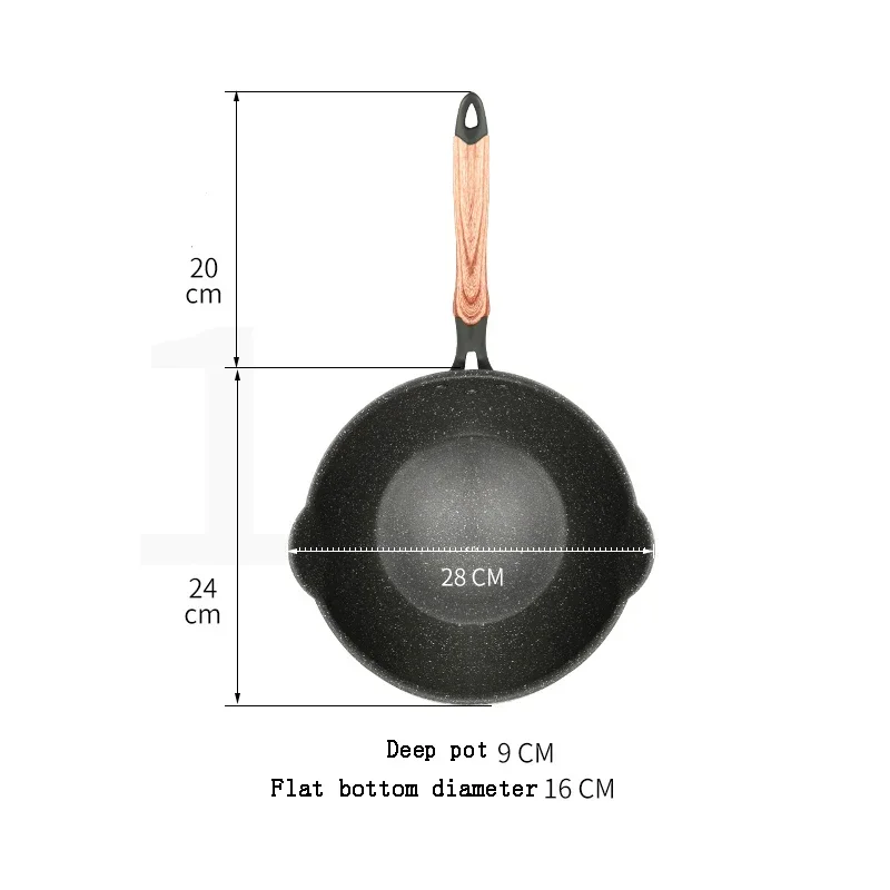 24-28 CM Medical Stone Wok Non-stick Frying Pan Household Cooking Flat-bottomed Steak Pan Induction Cooker Gas Stove General