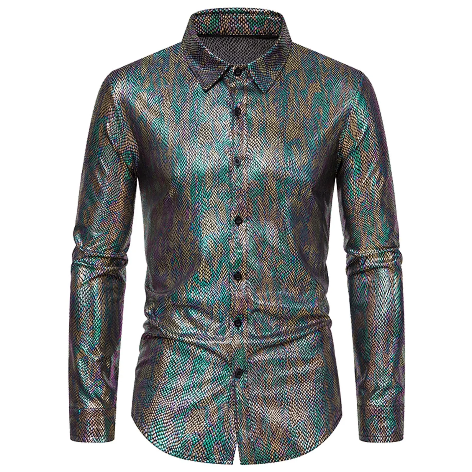 Men's Shiny Color Sequin Nightclub Shirt 2022 Brand New Slim Fit Party Wedding Glitter Men Dress Shirt Stage Singer Prom Costume