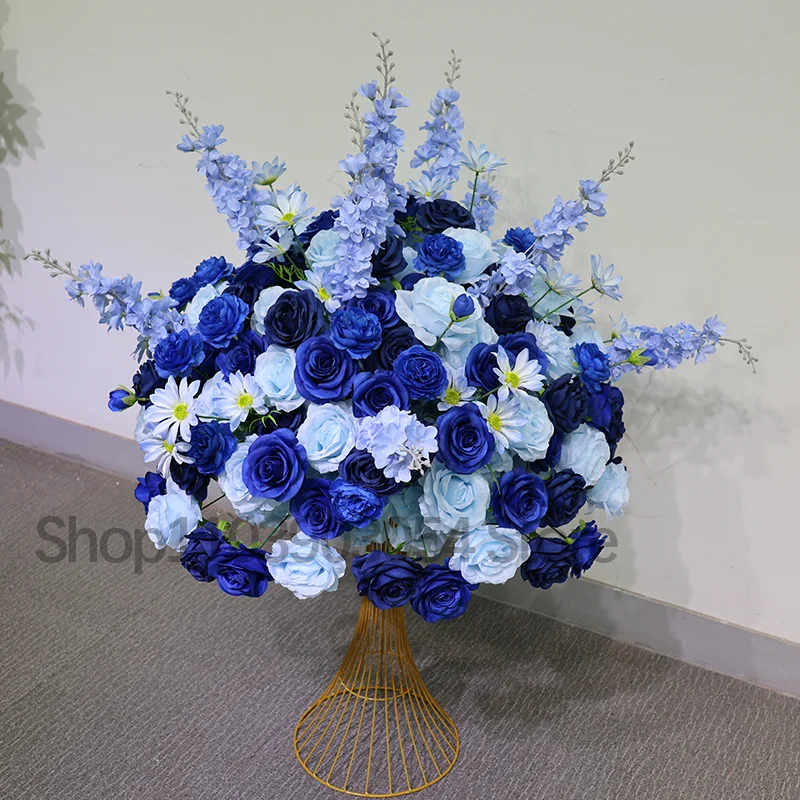 Blaue Künstliche Rose Delphinium Große Blumenkugel Tischdekoration Event Hochzeitsdekoration Blumenarrangement 80/70/60cm – Detail 3