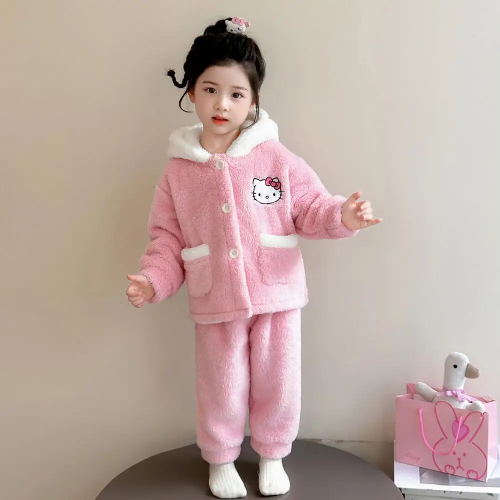 

Girls Pajamas Autumn Winter New Snow Velvet Thicken Coral Fleece Children Lounge Clothes Suit Keep Warm Children's Clothing