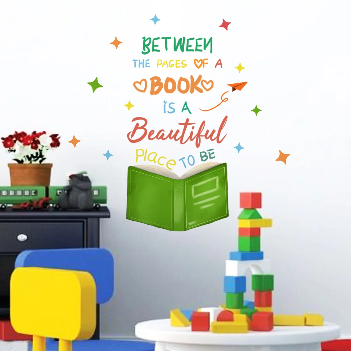 2pcs Cartoon Star Book Wall Stickers With English Letters Wall Decals Kids Bedroom Living Room Background Home Wall Decor