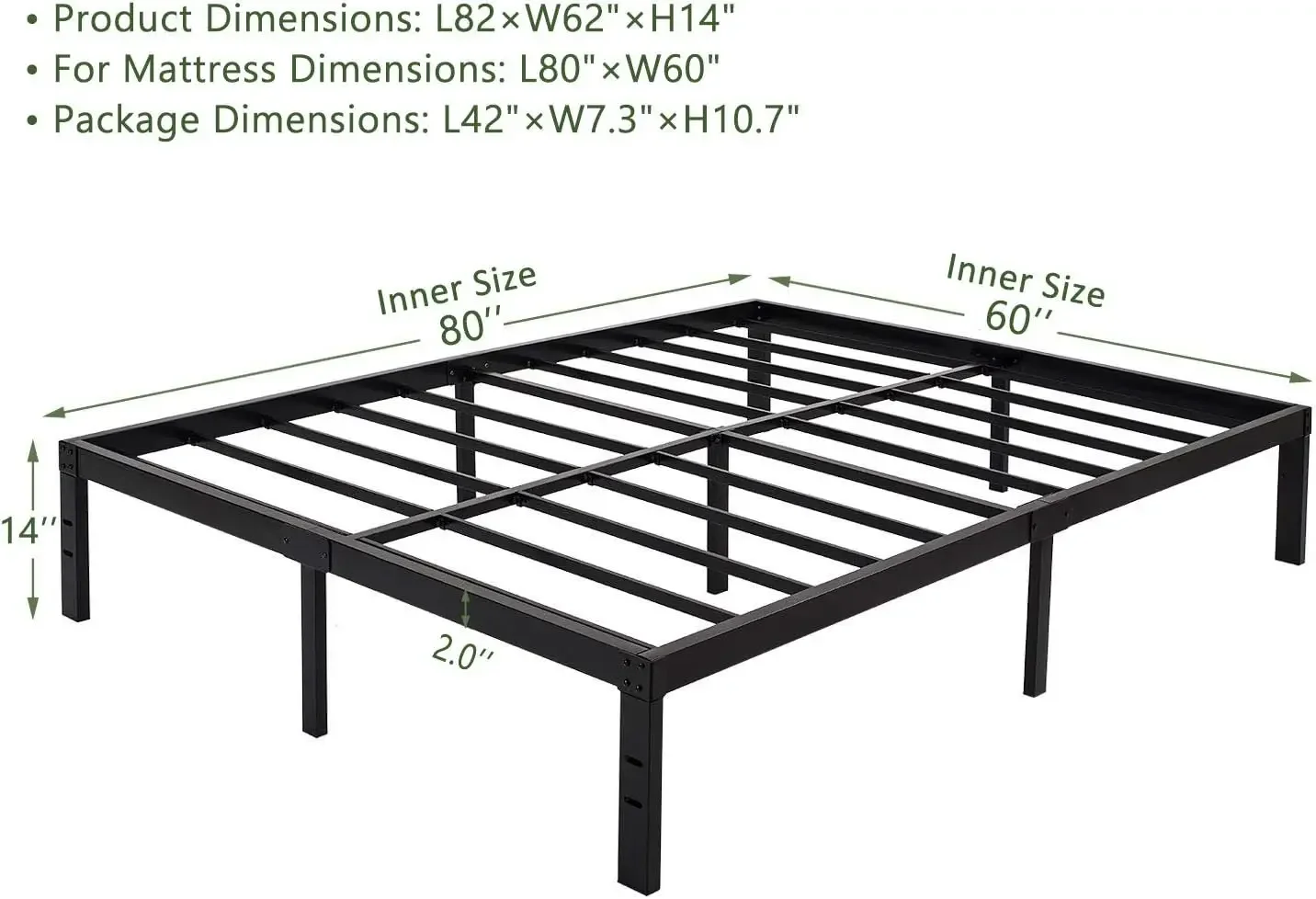 45MinST 14 Inch Platform Bed Frame/Easy Assembly Mattress Foundation / 3000lbs Heavy Duty Steel Slat/Noise Free/No Box Spring N