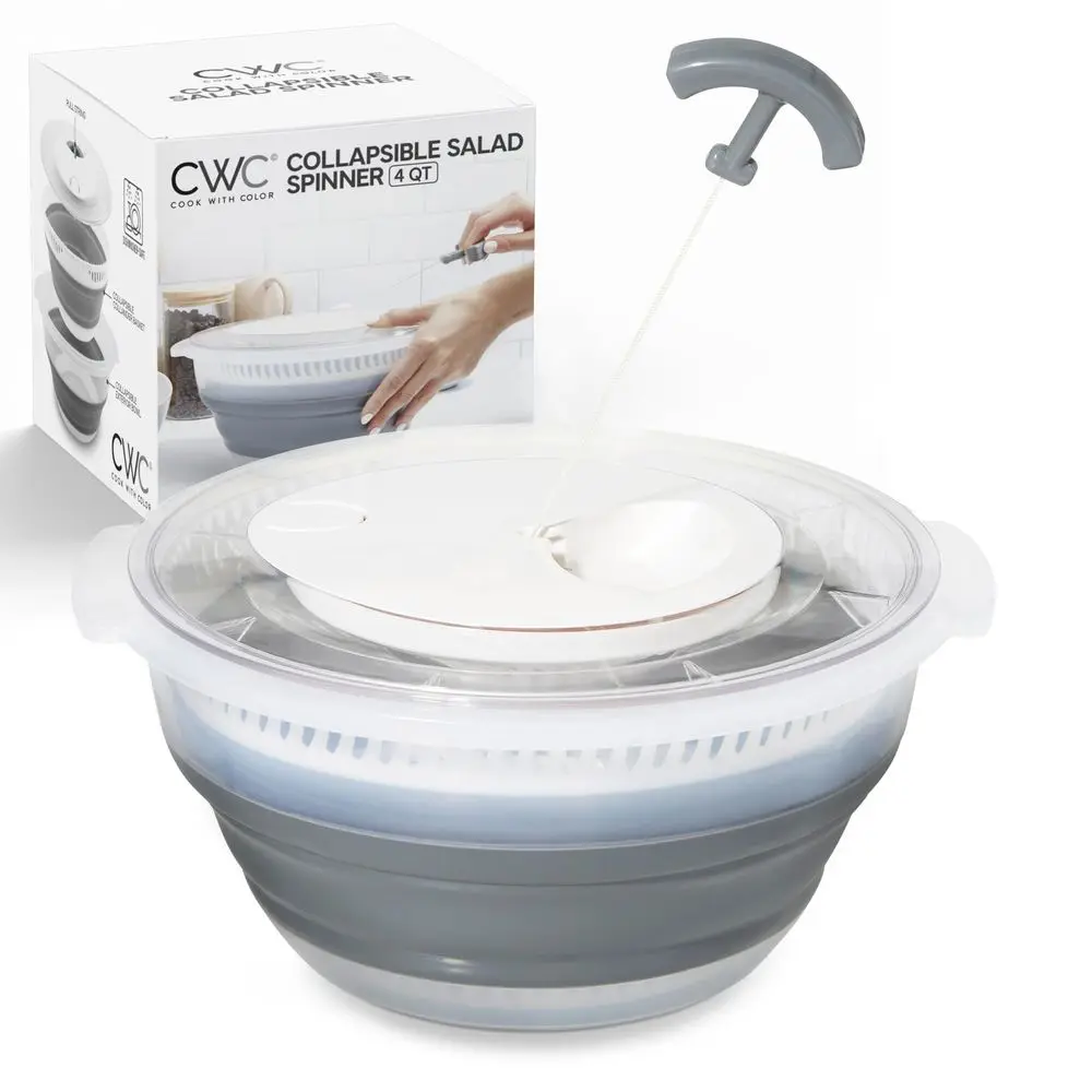 

Складная сушилка для салата 4 QT, компактная сушилка для овощей с складной корзиной-дуршлагом, отлично подходит для мытья и сушки фруктов