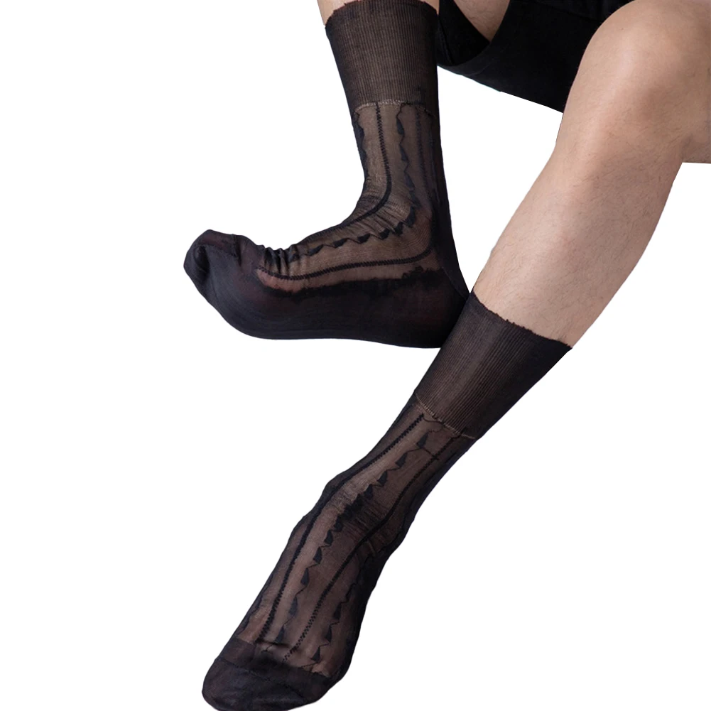 Sheer Tube Socks Mens Ultra-thin Socks Brand New Breathable Nylon See-Through Sexy Ultra-thin Business Stockings