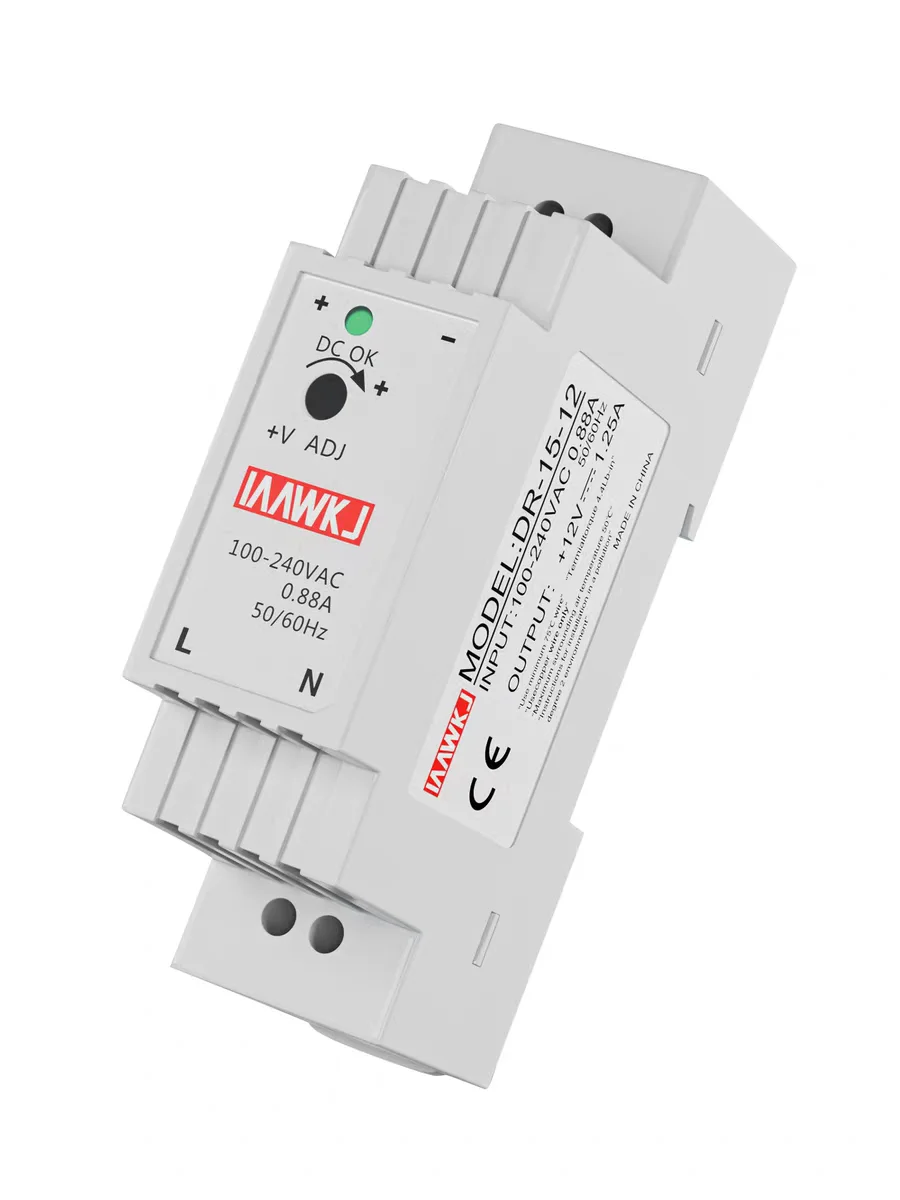 DR-15 15W Industrial DIN Rail Switching Power Supply Input 100-240V AC Output DC 5V 12V 24V 1.25A 0.63A 3A For Led Strip CCTV