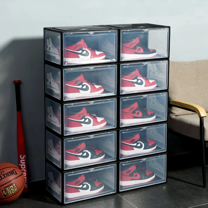 صندوق تخزين الأحذية عالي الجودة، صندوق أحذية صلب مقاوم للغبار وجيد التهوية (باستثناء الأحذية) تخزين شفاف مفتوح من جانب شفط مغناطيسي