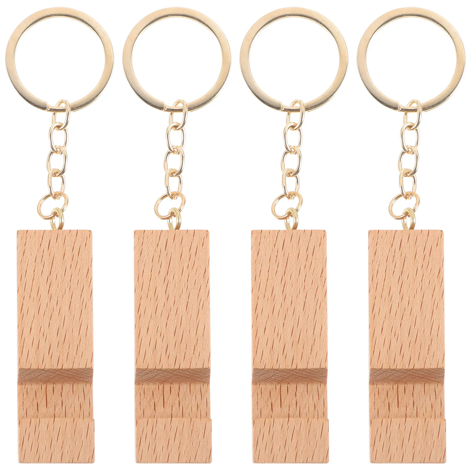 

4pcs Mini Wooden Phone Holder Keychain Portable Cellphone Stand Key Ring Unique Novelty Keychain Desktop Handbag Charm Gift For