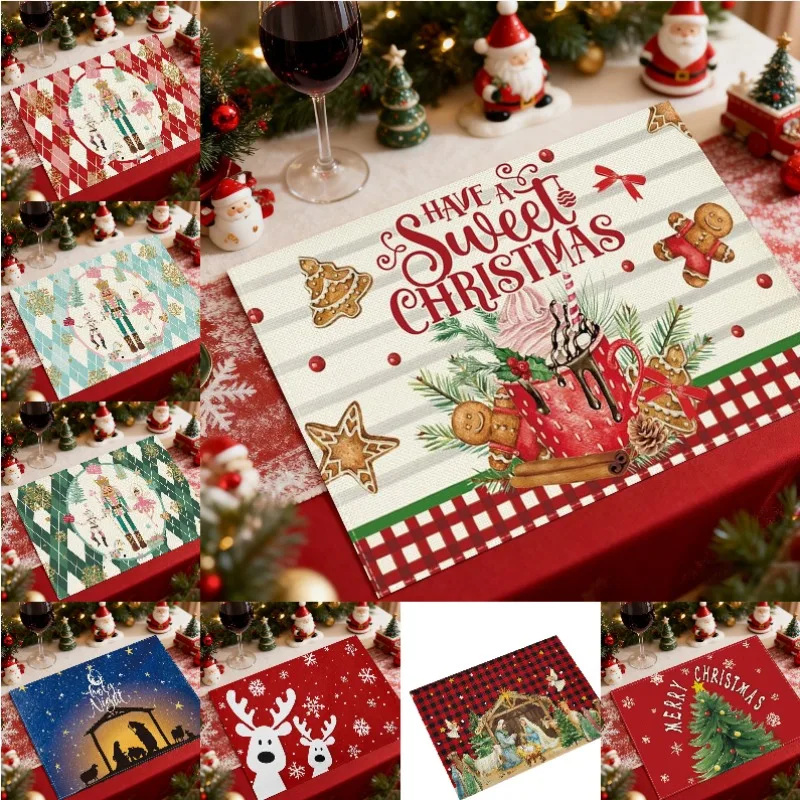 

Щелкунчик, красный рождественский элемент, льняной принт, изолированная подставка для столовых приборов, легко чистящиеся товары для вечеринок, новогоднее украшение