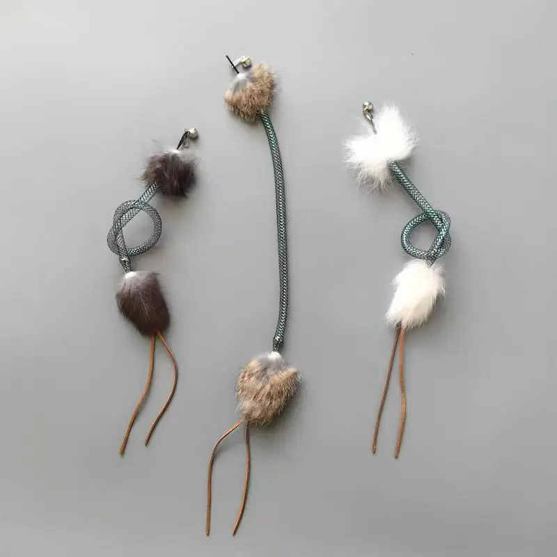 Image of 2PCS/3PCS Weiches Plüsch-Katzenspielzeug Kaninchenfell ‌ Katzen-Aufkleber Ersatzkopf Haustier-Spielzeugstab Federzubehör