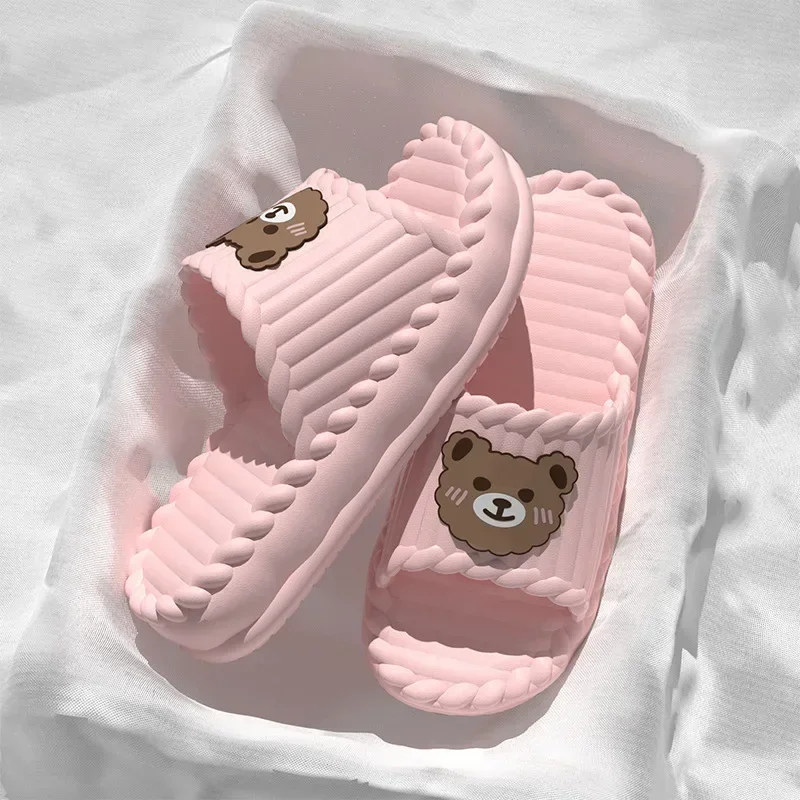 Home Cloud slippers Women puppy sandals bow Big eyes Flip flops Cartoon Soft beach non slip house shoes Men platform women slide