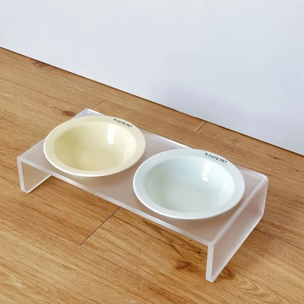 Ceramic Elevated Cat Bowl Solid Color Acrylic Bowl Rack Bowl Stand Holder Large Diameter Tilted Adjustable Pet Double Food Bowls - view 2