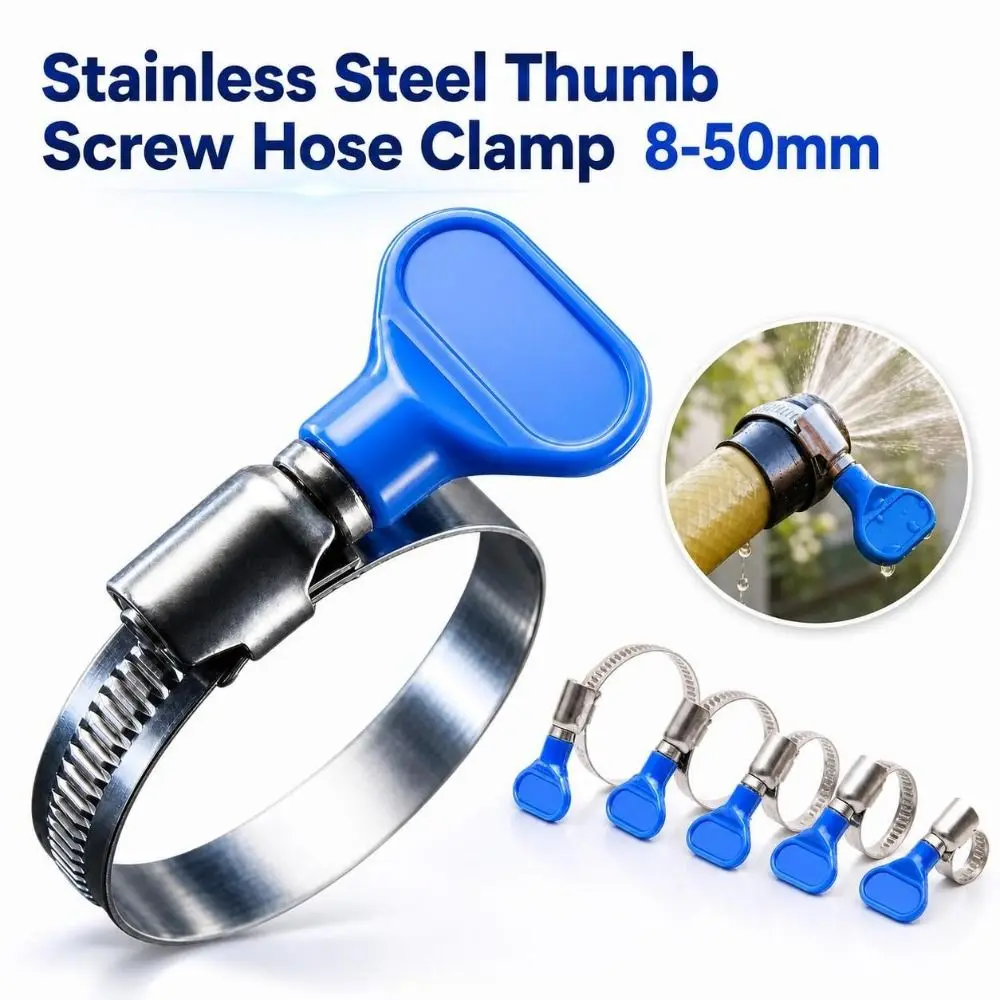 Stainless Steel Thumb Screw Hose Clamp 8-50mm Plastic Handle Quick Release Hose Clip Durable Multiple Sizes
