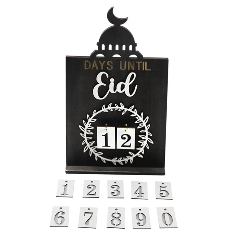 Countdown Calendar Eid Al-Fitr Desktop Ornament Calendar Days Till Eid Al-Fitr Countdown Decorations Wooden Farmhouse Durable -B