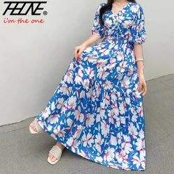 Dresses for Women Robe Indian Korean Bohemian Floral Cotton Beach Chinese Style Casual Vintage Dress V-Neck Vestidos De Mujer