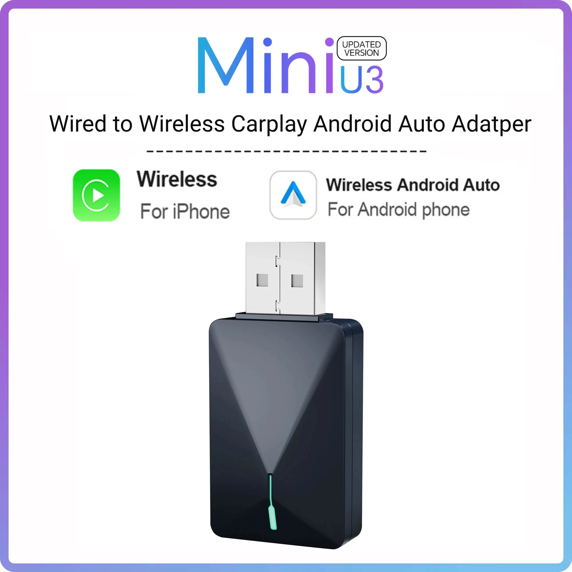

Mini U3 Wireless Carplay Auto Adapter For Android/iPhone 5G WiFi Fast Connection Smart Box Plug & Play Online Upgrade USB Dongle