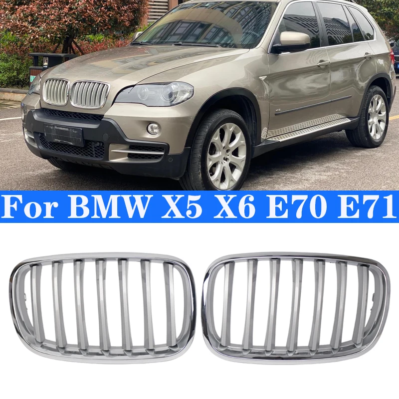 

Electroplate Grilles Chrome Car Front Kidney Grill Grille Hood Racing Grills For BMW X5 X6 E70 E71 2008-2013 Auto Accessories