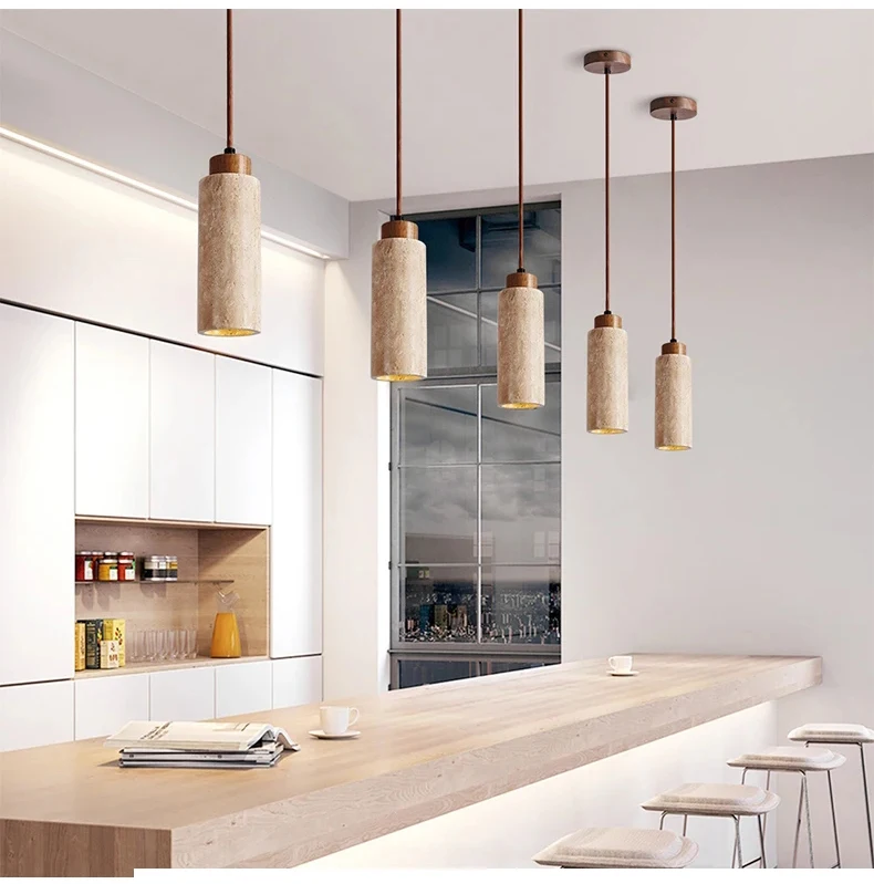 Yellow Stone Pendant Light Dining Table Japan Wabi-Sabi Travertine Droplight Nordic Bedside Restaurant Aisle Hanging Lamp