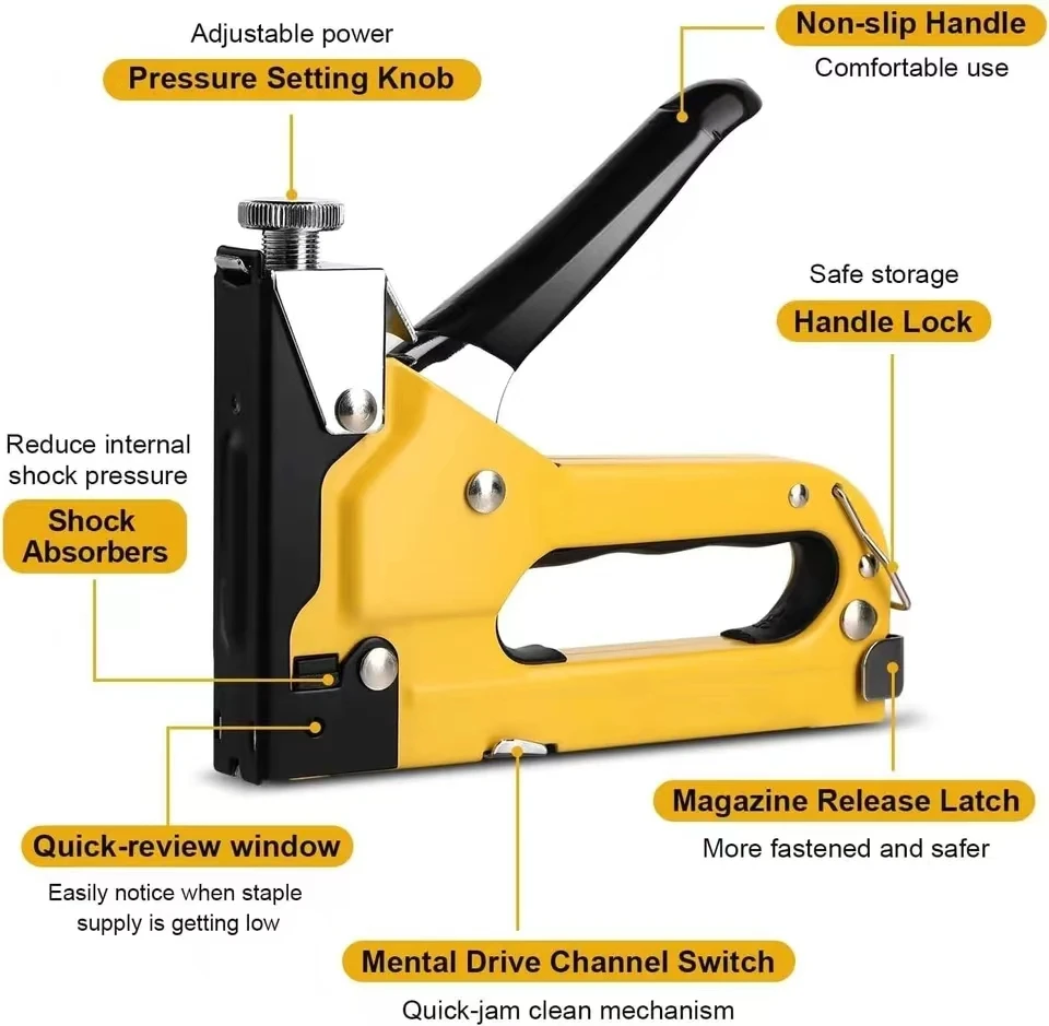 Pistol Staples tugas berat, 4-in-1 pistol Stapler dengan 800 Staples, pistol penyesuaian listrik Brad Manual