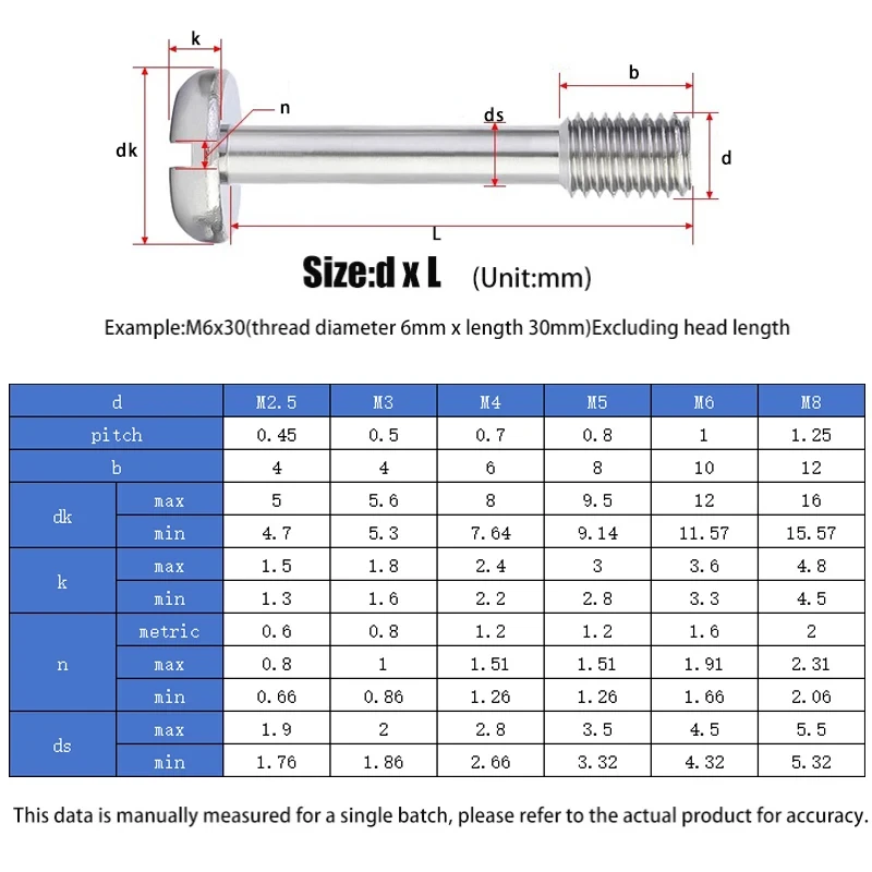 304 Stainless Steel Slotted Pan Head Captive Screws M2.5 M3 M4 M5 M6 M8 GB837 Round Head Half Thread Anti-Loosening Bolts