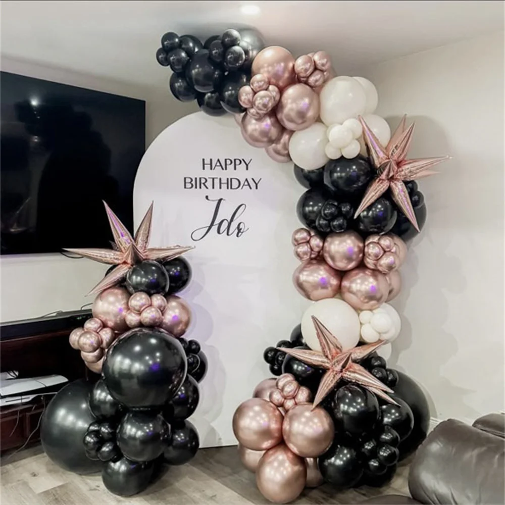 

142Pcs Black Metallic Rose Gold Balloons Garland Arch Kit White Balloon Birthday Party Decoration Adult Wedding Party Ballons