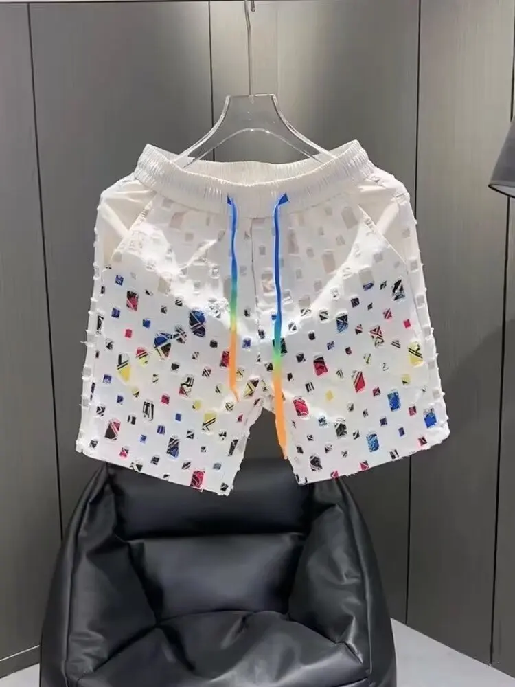 

Гавайские повседневные шелковые шорты, летние свободные шорты для пар, популярные универсальные прямые мужские шорты с цветочным принтом в стиле масляной живописи, пляжные шорты