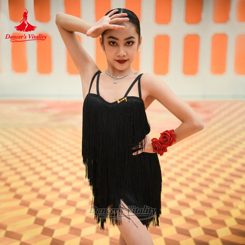 Adult Chacha Sleeveless Dress for Women Customize Size Teenagers Latin Dance Perform&Contest Tassels Attire Dancer's Vitality