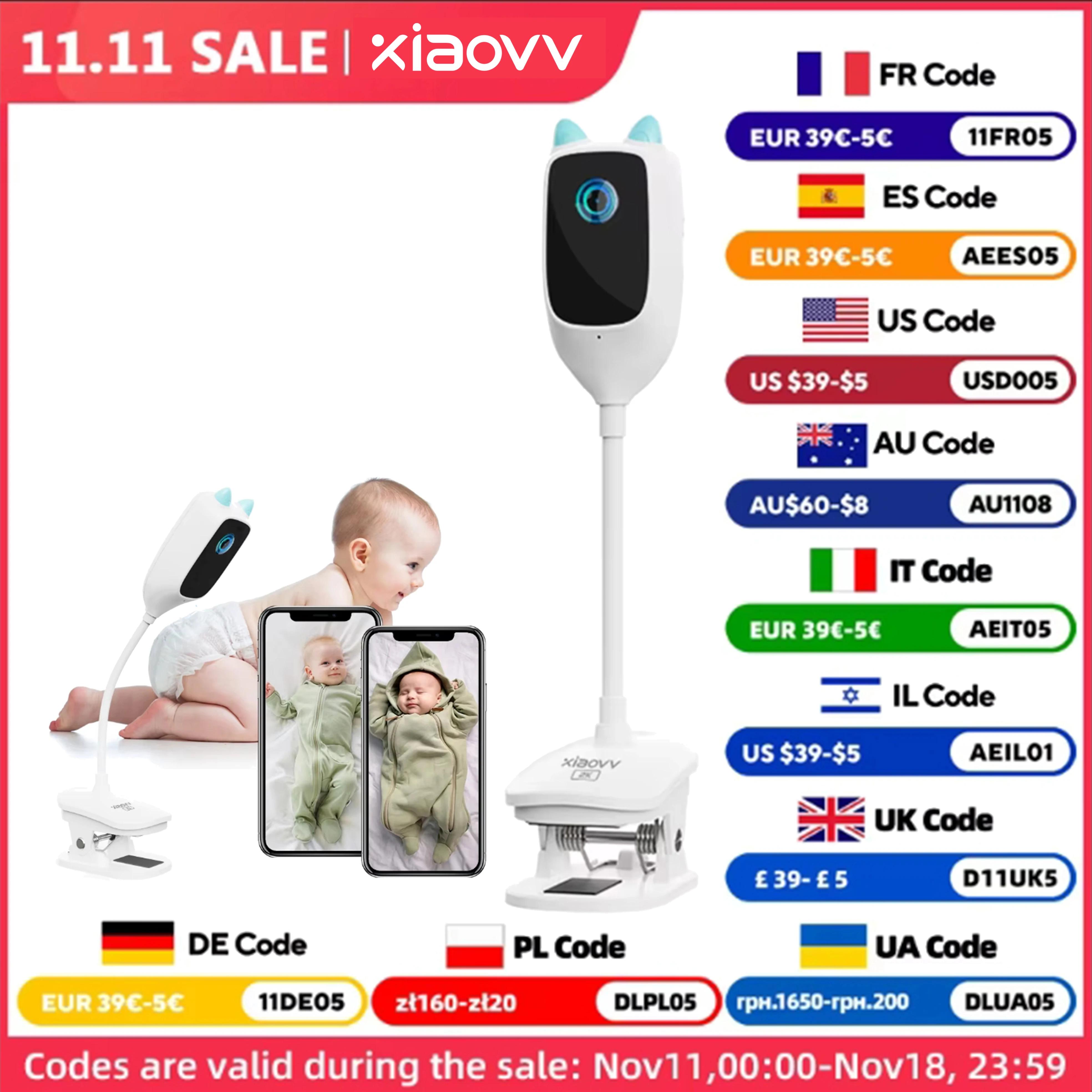 XIAOVV-minicámara IP de seguridad para el hogar, videocámara inteligente CCTV para mascotas, Monitor de vídeo para bebés, 5/2 GHz, WiFi, 3MP, 24/7