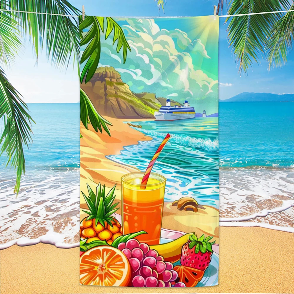 

Beach Pattern Beach Towel, Digital Printing Thin Quick-Dry Anti-Sand Microfiber Lightweight for Swim, Yoga, Travel, Gym, Gift