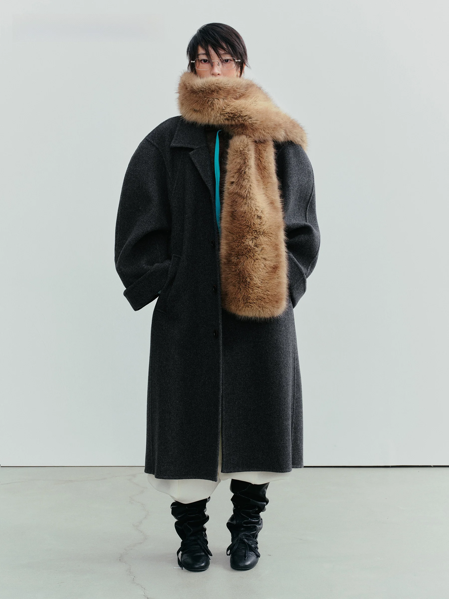 VERMO Retro Shoulder-Line Woolen Coat Double-Sided Tweed Structure Windproof High-Branching Sheep Wool Women's Outerwear