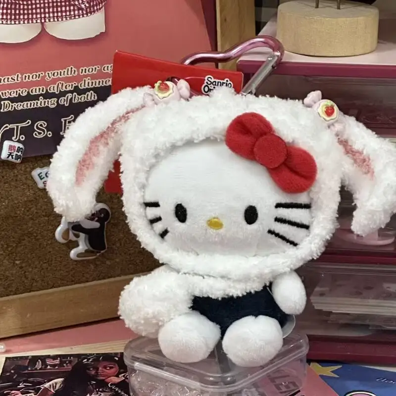 HelloKitty ornement dessin animé Kawaii douce fille suspendus oreille lapin tête couverture Kitty pendentif étudiant sac à dos porte-clés fille cadeau