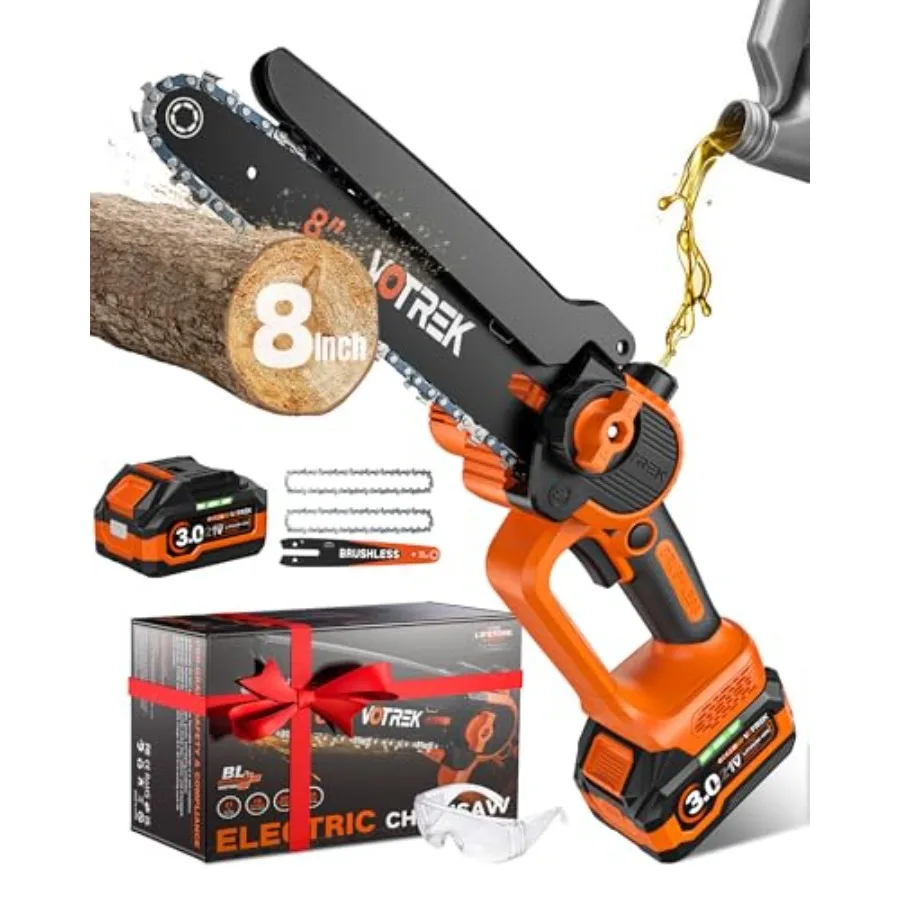 

8-дюймовая мини-цепная пила, беспроводная, с аккумулятором [3.0AH], электрическая цепная пила, ручная, маленькая, для резки дерева