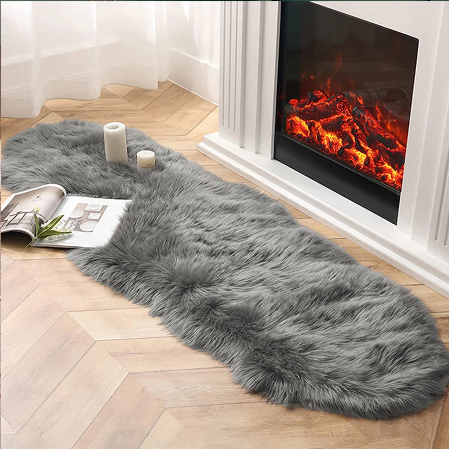 Faux Fur Rug imitation Sheepskin Shag Fluffy Fuzzy White Rug for Bedroom Bedside Floor Living Room Plush Carpet Super Sofa Cover