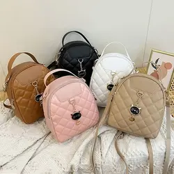 Fashion Grids PU Leather Bag Mini School Bags Casual Rucksack Small Backpack Women Girls Shoulder Bags