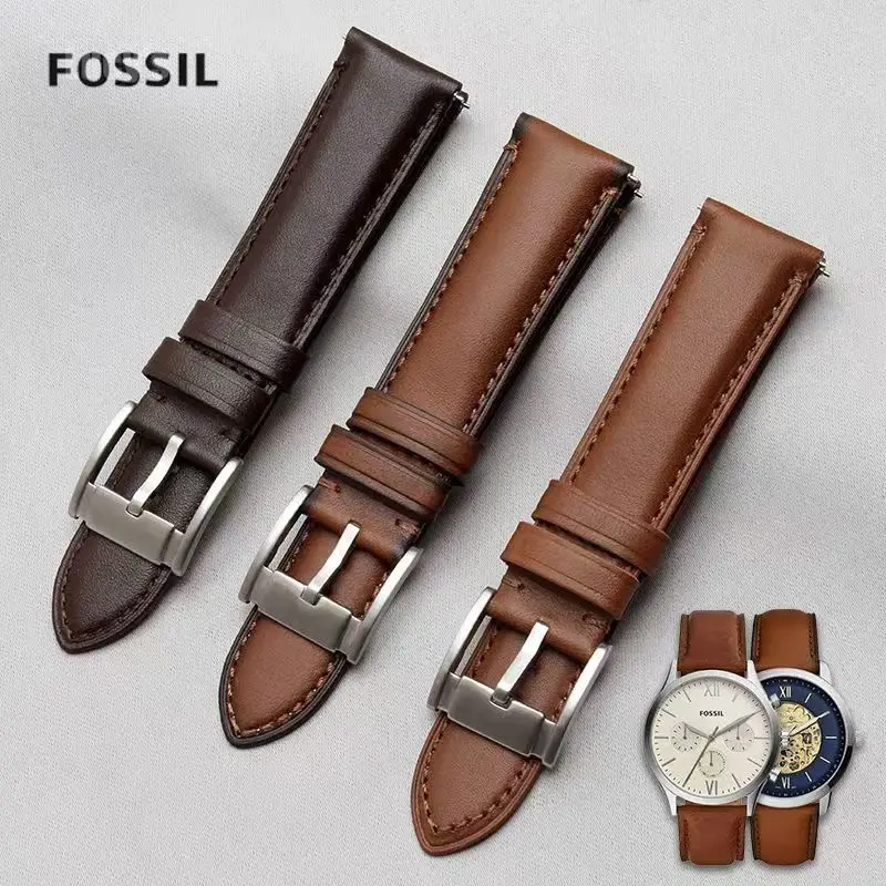 Waterproof Leather Watch Strap for Fosil Men's Black Blue Brown Smart  FTW1114 ME3110 Replace Watchbands 22 24mm Accessories