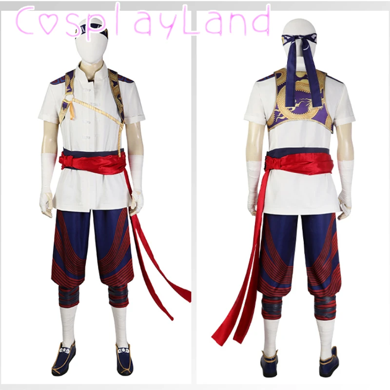 Vechtspel Kombat Cosplay Complete Outfit Liu Kang Kostuum Halloween Feest Outfit Mannen Pak Met Schoenen Plus Size