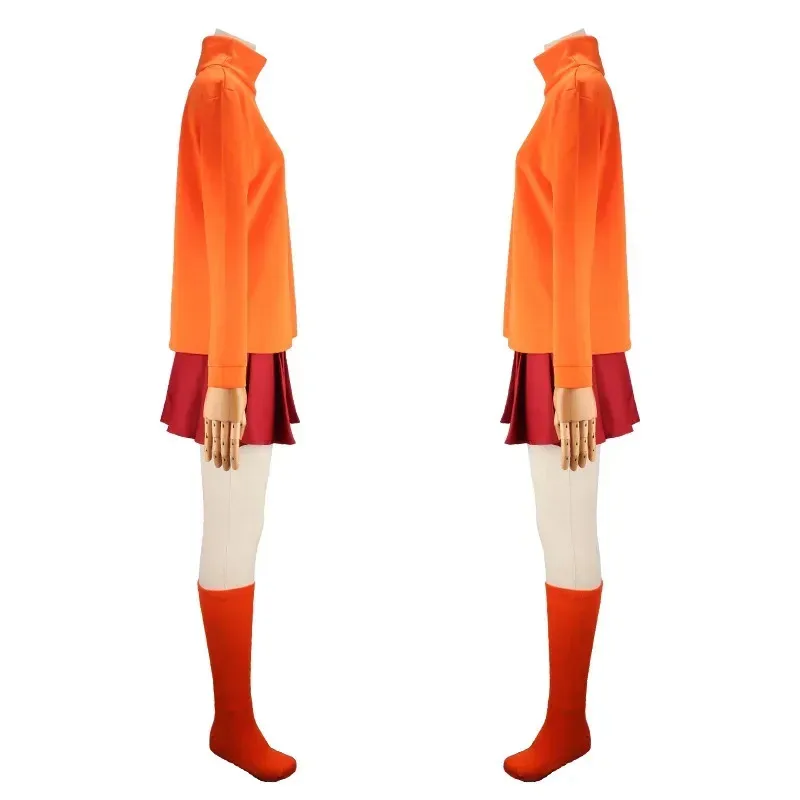 CyAnime Velma Uniform Cosplay Costume Orange jupe courte uniforme Women Orange Socks Top Skirt Halloween fête carnaval ensemble
