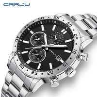 CRRJU Original Luxury Business Quartz Watch Men Brand Stainless Steel Chronograph Military WristWatch Clock Relogio Masculino