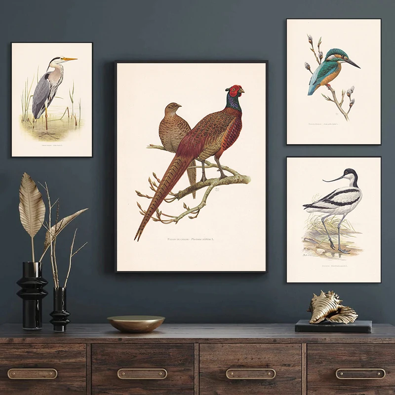 خمر عش الطيور وبيض الطيور المشارك أصفر البومة Cested تيط الطيور الطبيعية يطبع حائط لوح رسم صورة ديكور غرفة المنزل