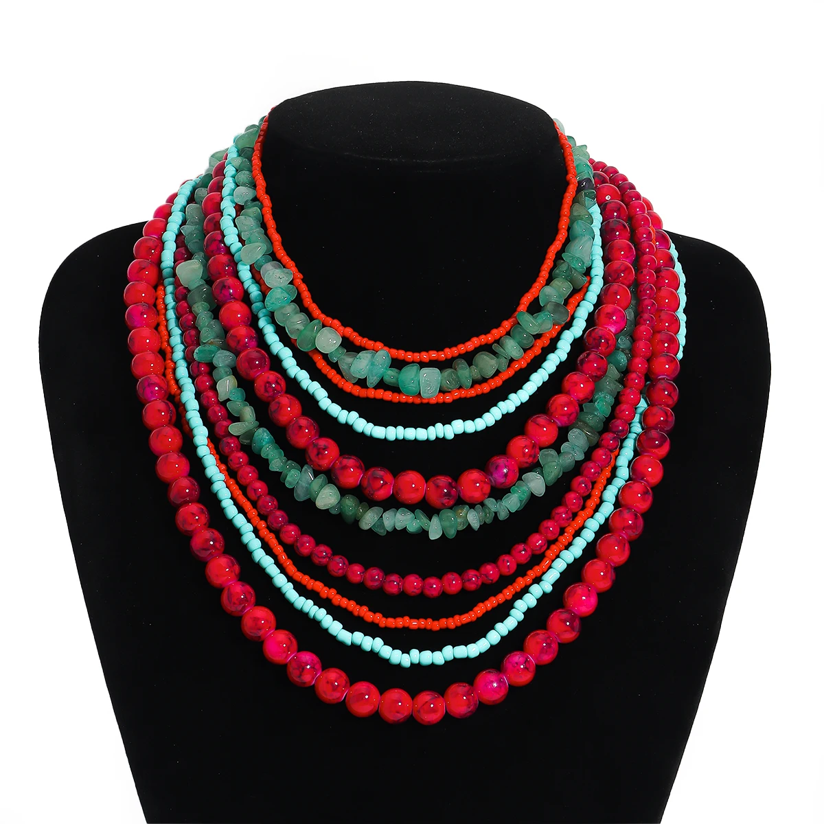 

ZAA Trendy Heavy Multilayer Colorful Natural Stone Necklace For Women Summer Vacation Charm Jewelry Wedding Party Accessories