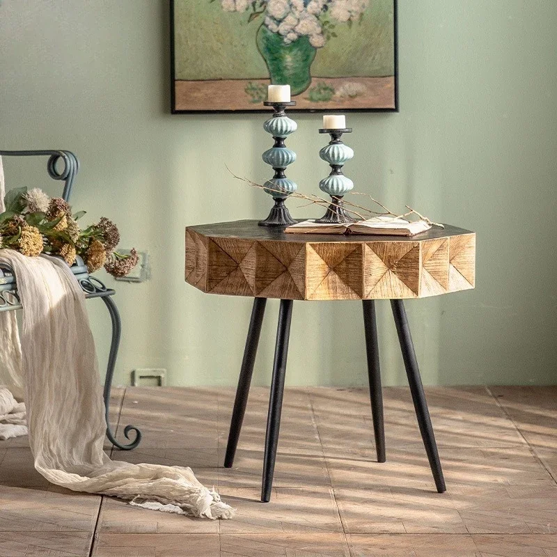 Mesa redonda pequeña de madera maciza retro americana, cama y desayuno, sofá para sala de estar, mesa de centro pequeña, modelo de habitación y balcón