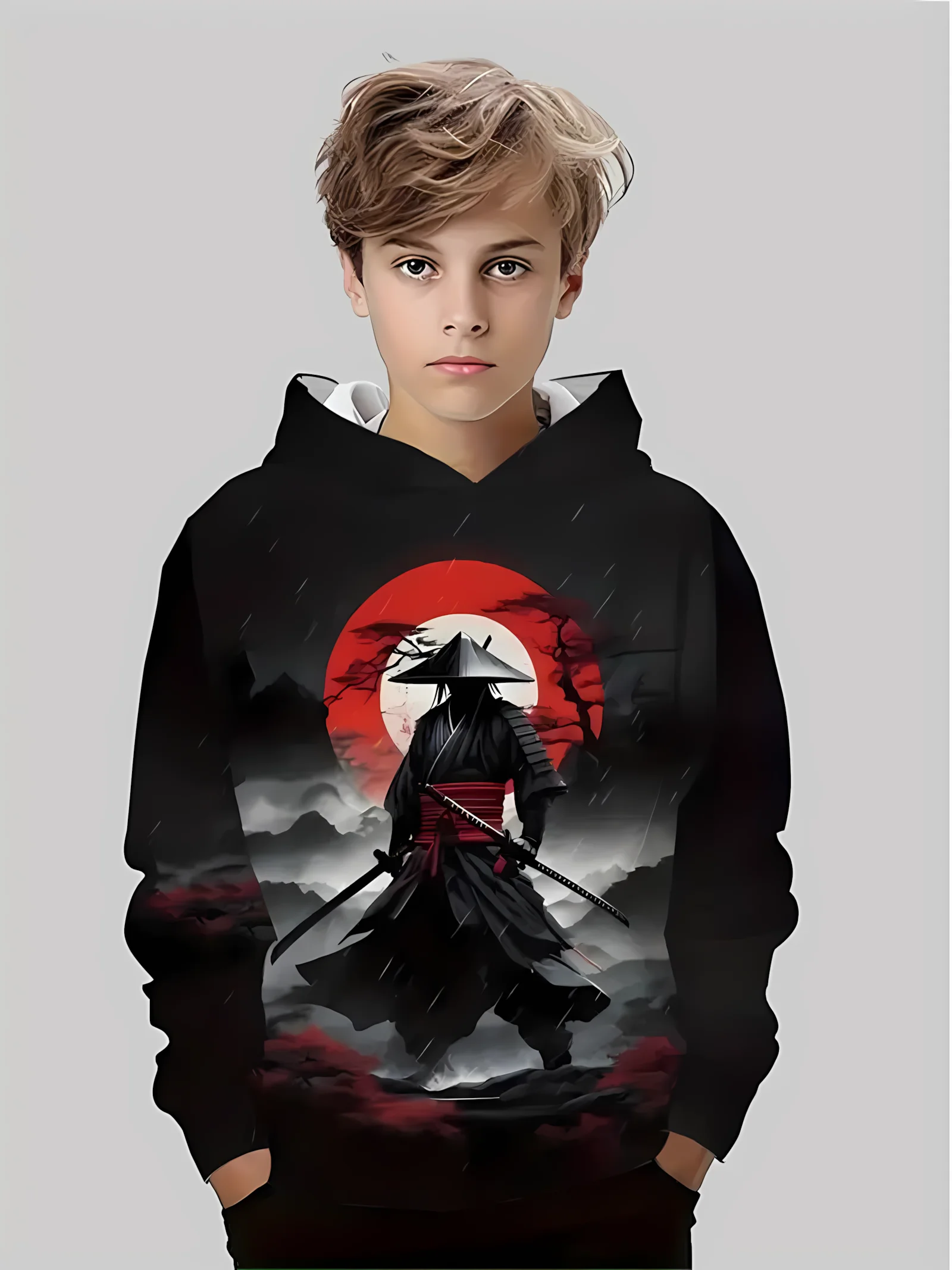 

The 2025 autumn new comfortable children's hoodie 3D Lonely Hero printed outdoor fashionable casual pullover